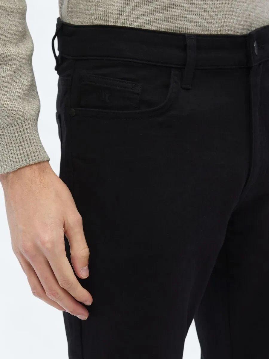 Siyah Dokuma Slim Fit Casual Pamuk Karışımlı Pantolon - 3