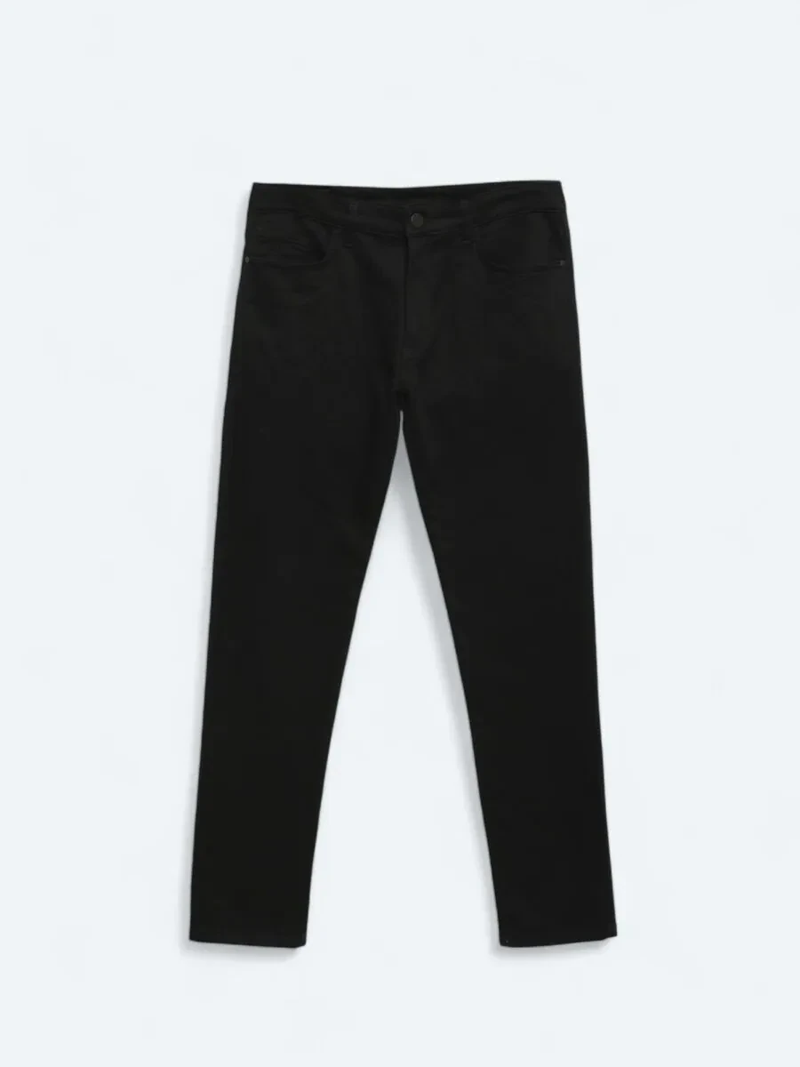 Siyah Dokuma Slim Fit Casual Pamuk Karışımlı Pantolon - 6