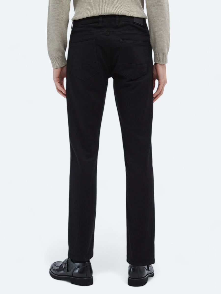 Siyah Dokuma Slim Fit Casual Pamuk Karışımlı Pantolon - 5