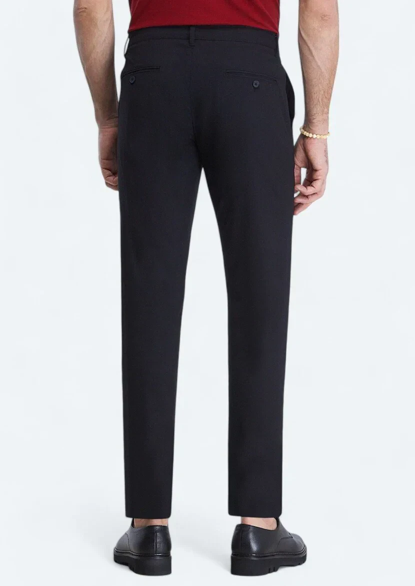 Siyah Dokuma Slim Fit Casual Pantolon 