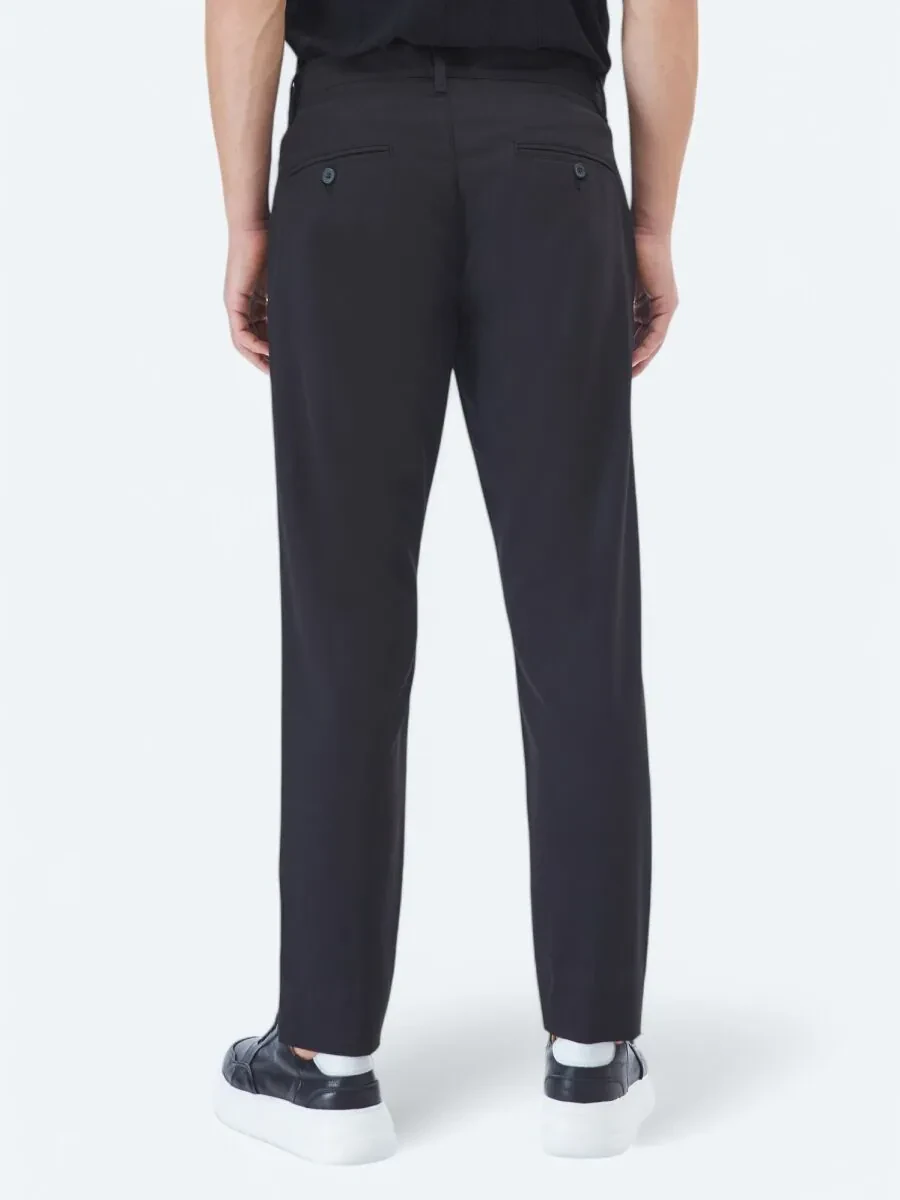 Siyah Dokuma Slim Fit Casual Pantolon - 4