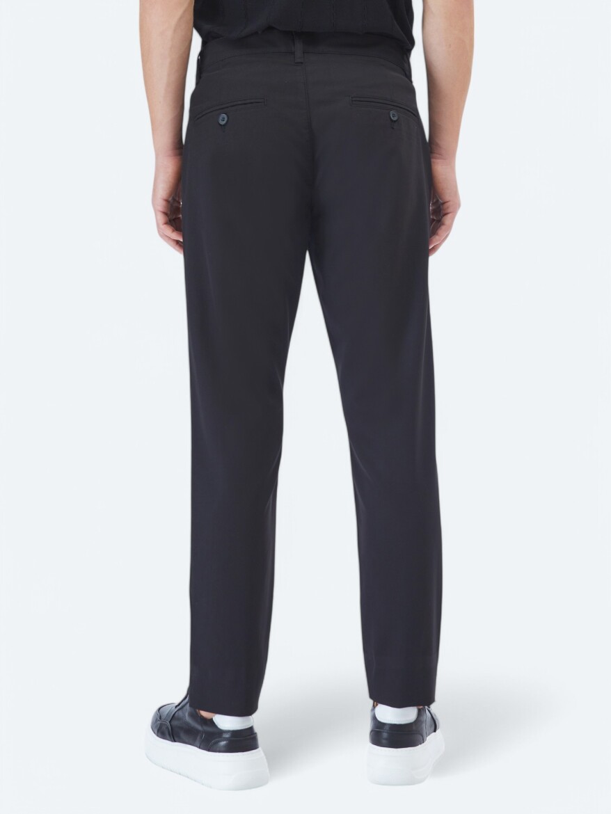 Siyah Dokuma Slim Fit Casual Pantolon - 4