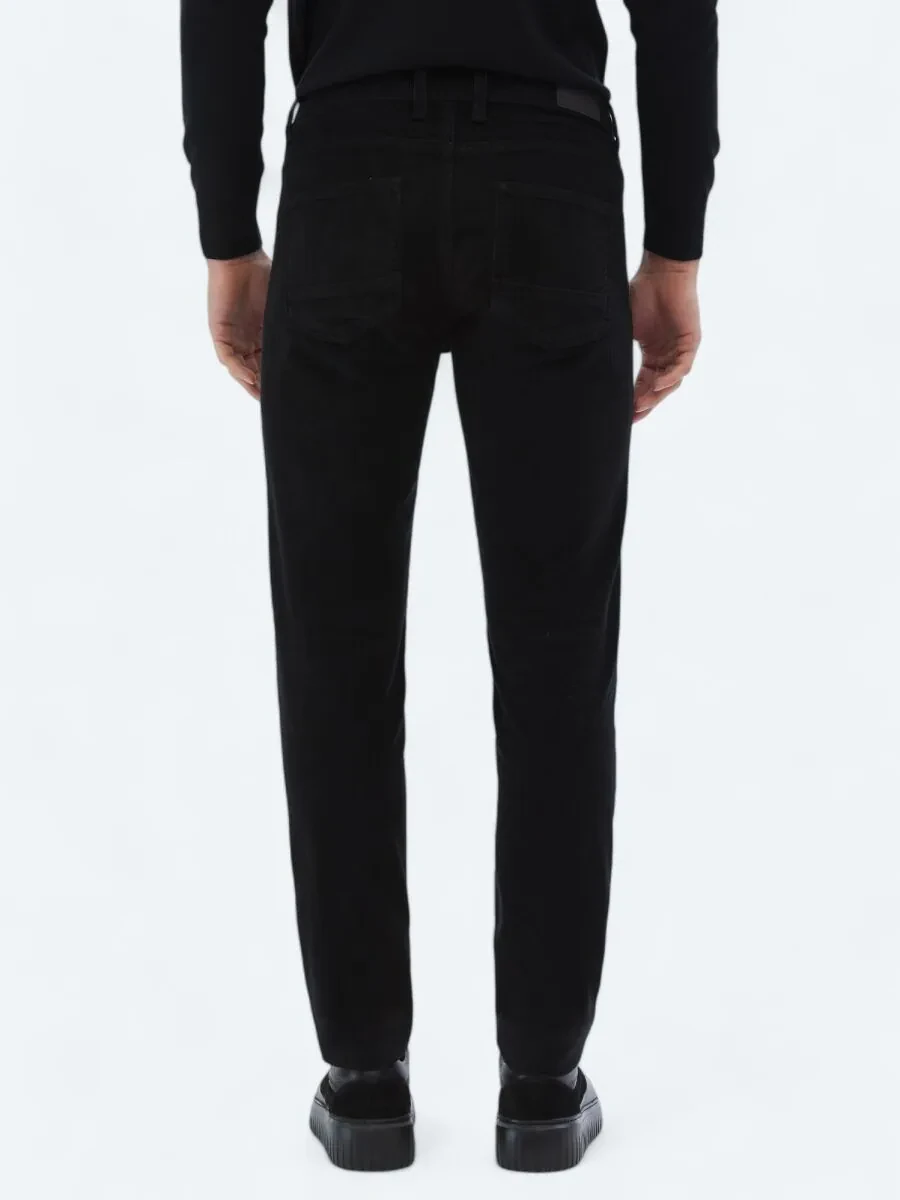 Siyah Dokuma Slim Fit Kadife Casual Pamuk Karışımlı Pantolon - 5