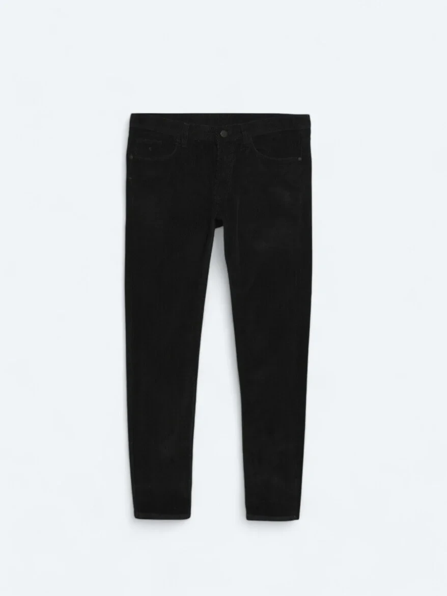 Siyah Dokuma Slim Fit Kadife Casual Pamuk Karışımlı Pantolon - 6
