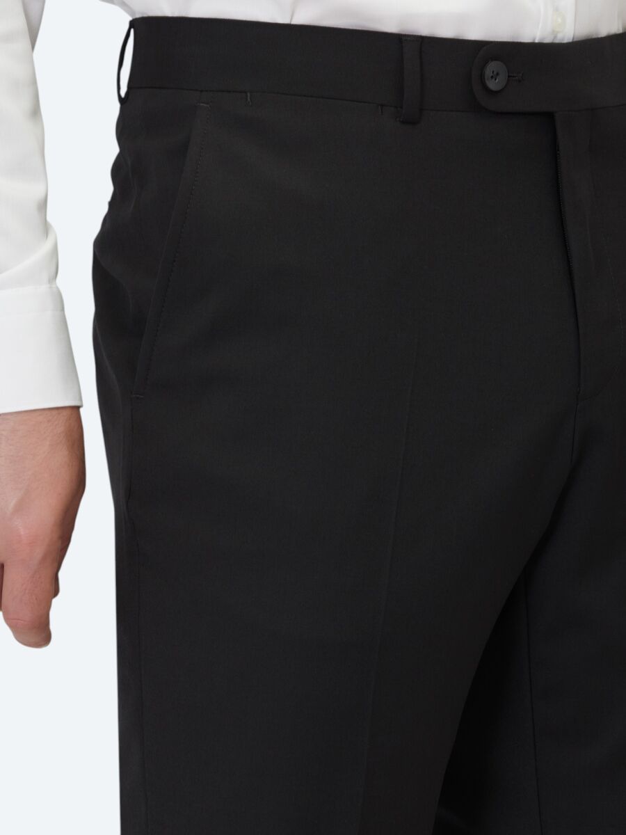 Siyah Düz Dokuma Slim Fit Klasik Yün Karışımlı Pantolon - 3