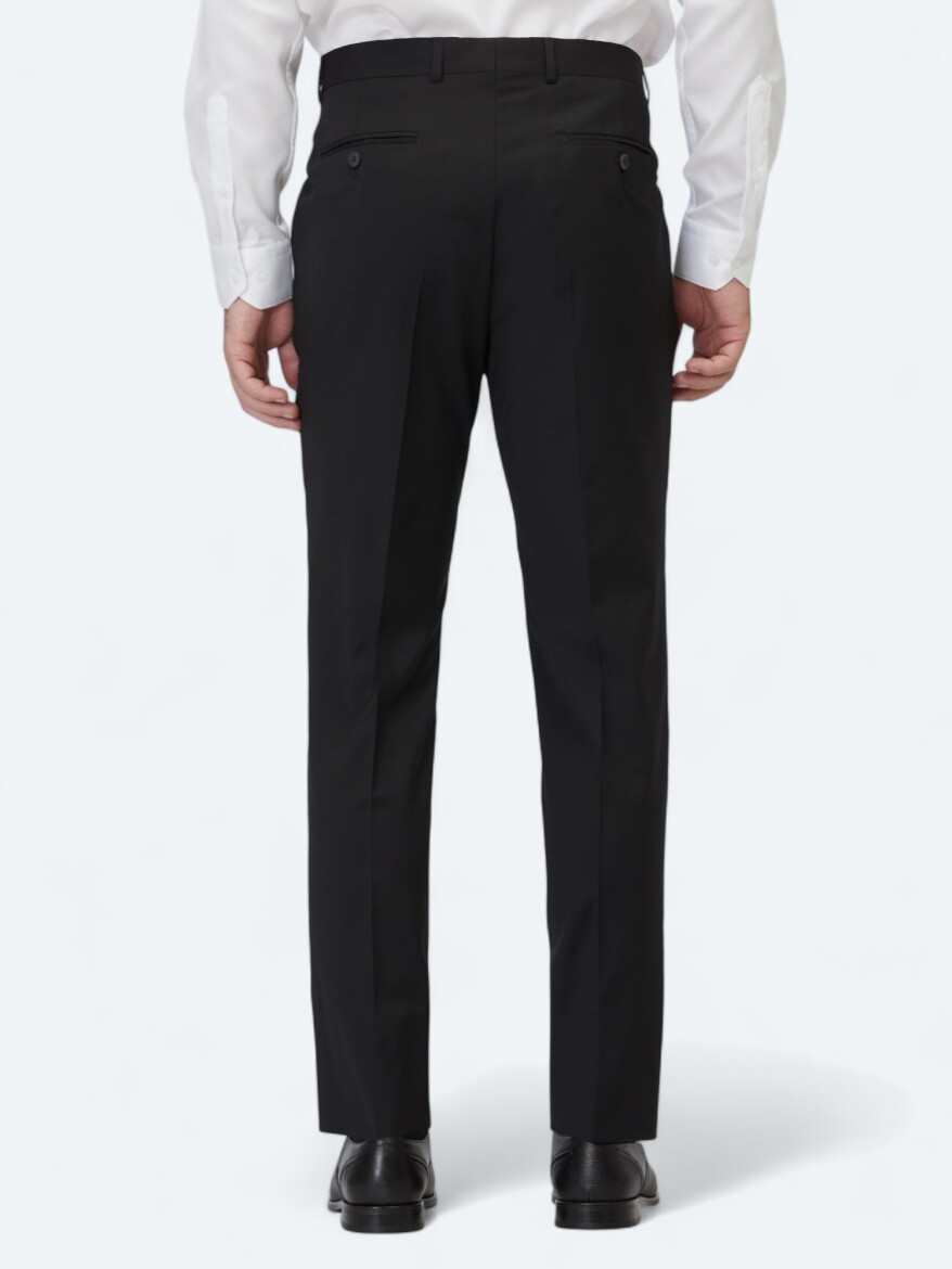 Siyah Düz Dokuma Slim Fit Klasik Yün Karışımlı Pantolon - 4
