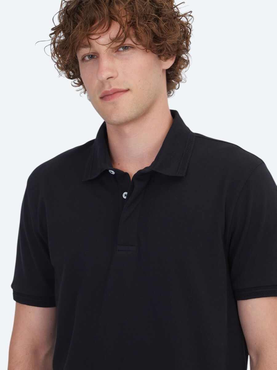 Siyah Düz %100 Pamuk T-Shirt - 3