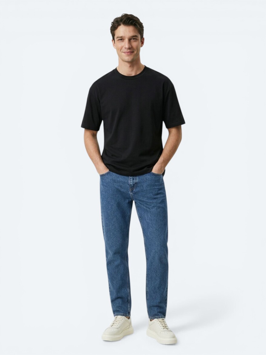 Siyah Düz %100 Pamuk T-Shirt - 4