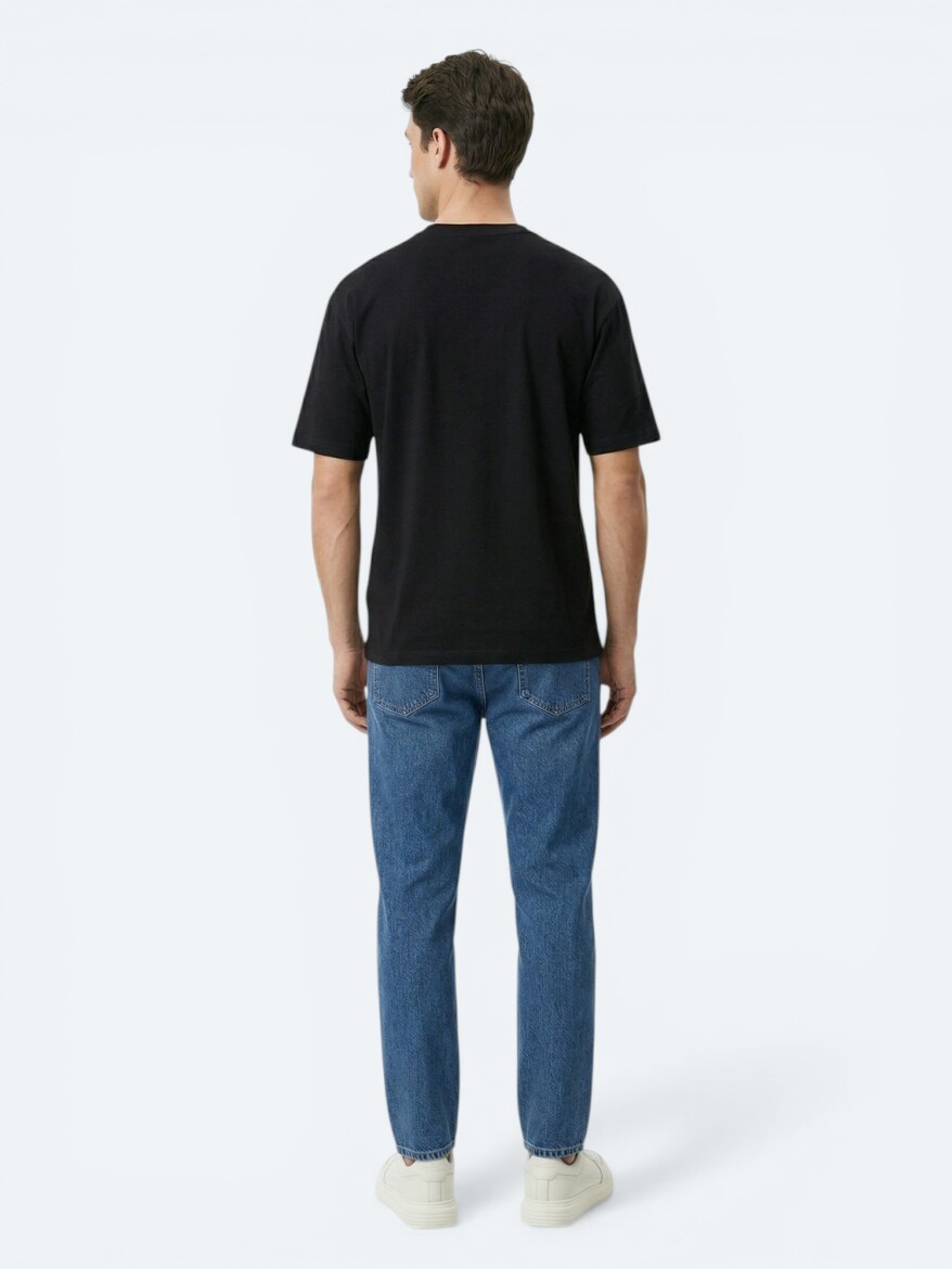 Siyah Düz %100 Pamuk T-Shirt - 5
