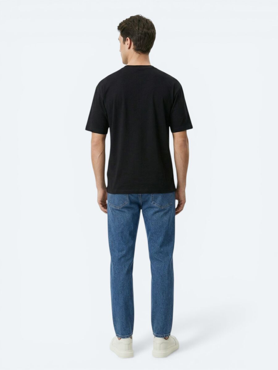 Siyah Düz %100 Pamuk T-Shirt - 5