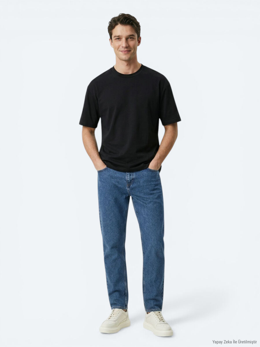 Siyah Düz %100 Pamuk T-Shirt - 4