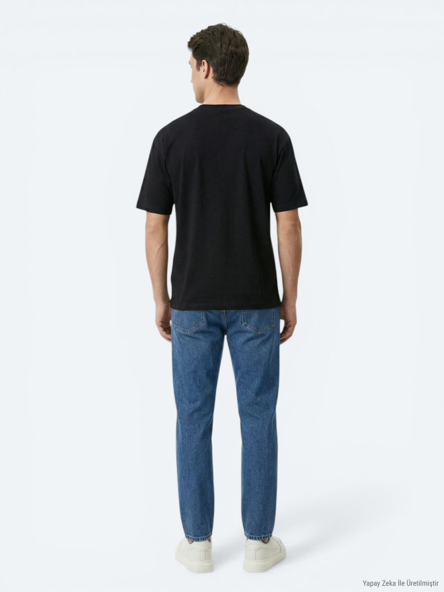 Siyah Düz %100 Pamuk T-Shirt - 5