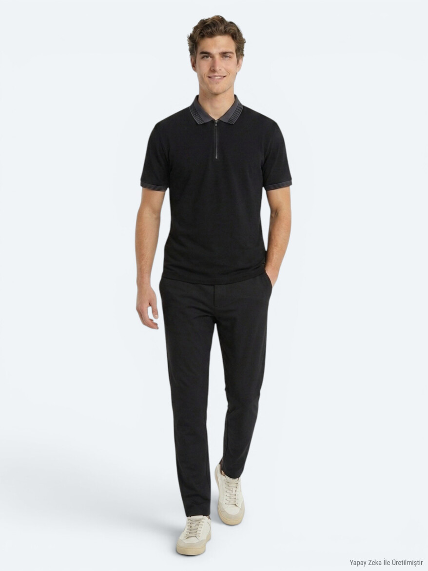 Siyah Düz %100 Pamuk T-Shirt - 2