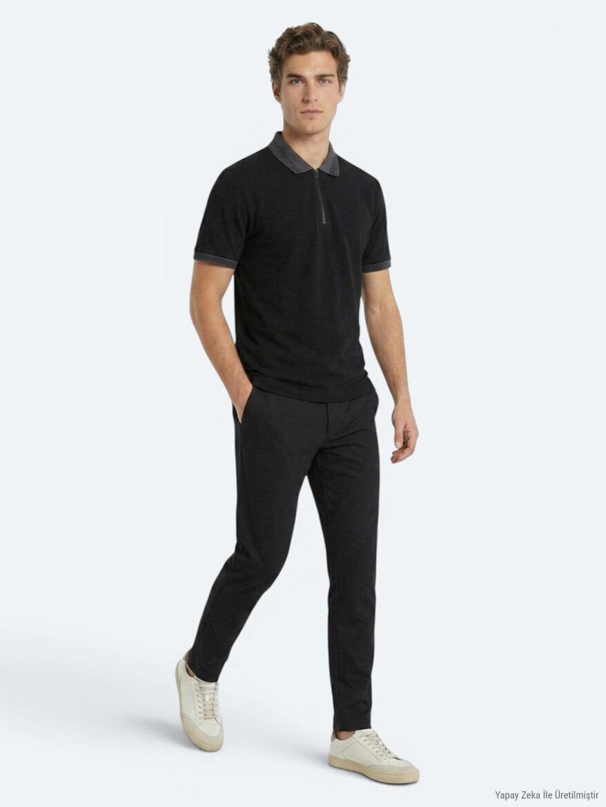 Siyah Düz %100 Pamuk T-Shirt - 4
