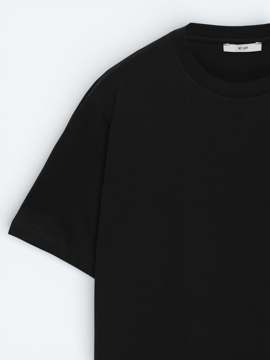 Siyah Düz %100 Pamuk T-Shirt - 3