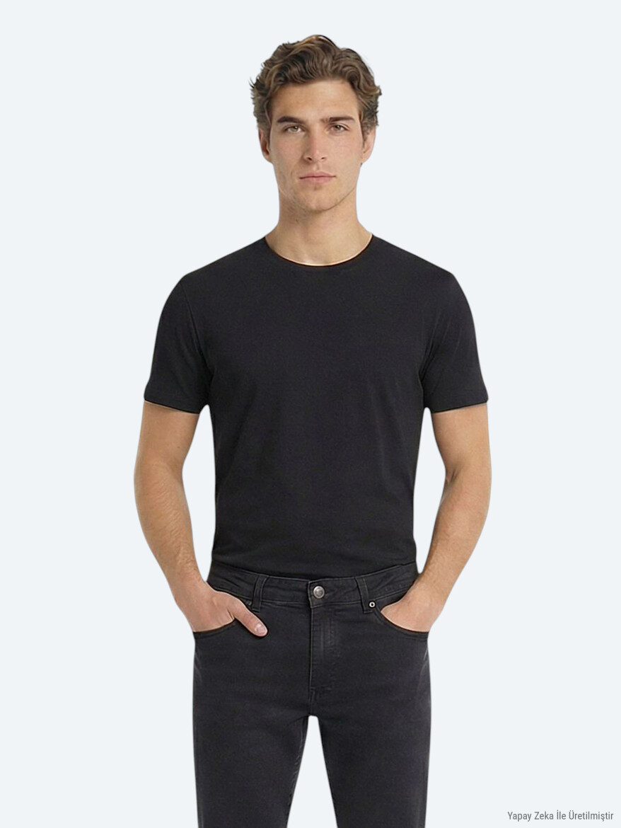 Siyah Düz %100 Pamuk T-Shirt - KİP