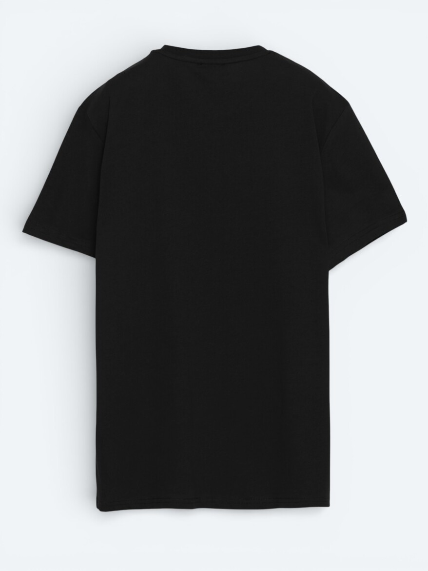 Siyah Düz %100 Pamuk T-Shirt - 4
