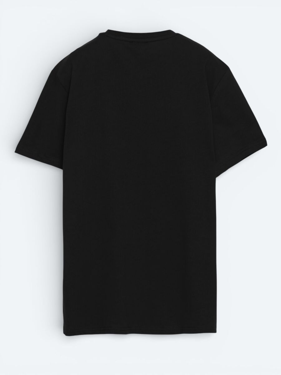 Siyah Düz %100 Pamuk T-Shirt - 4