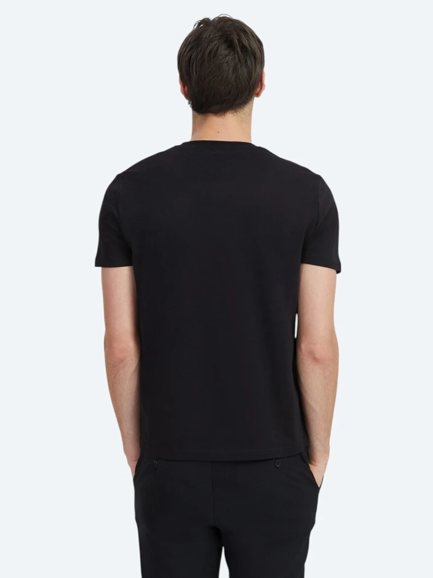 Siyah Düz Bisiklet Yaka %100 Pamuk T-Shirt 