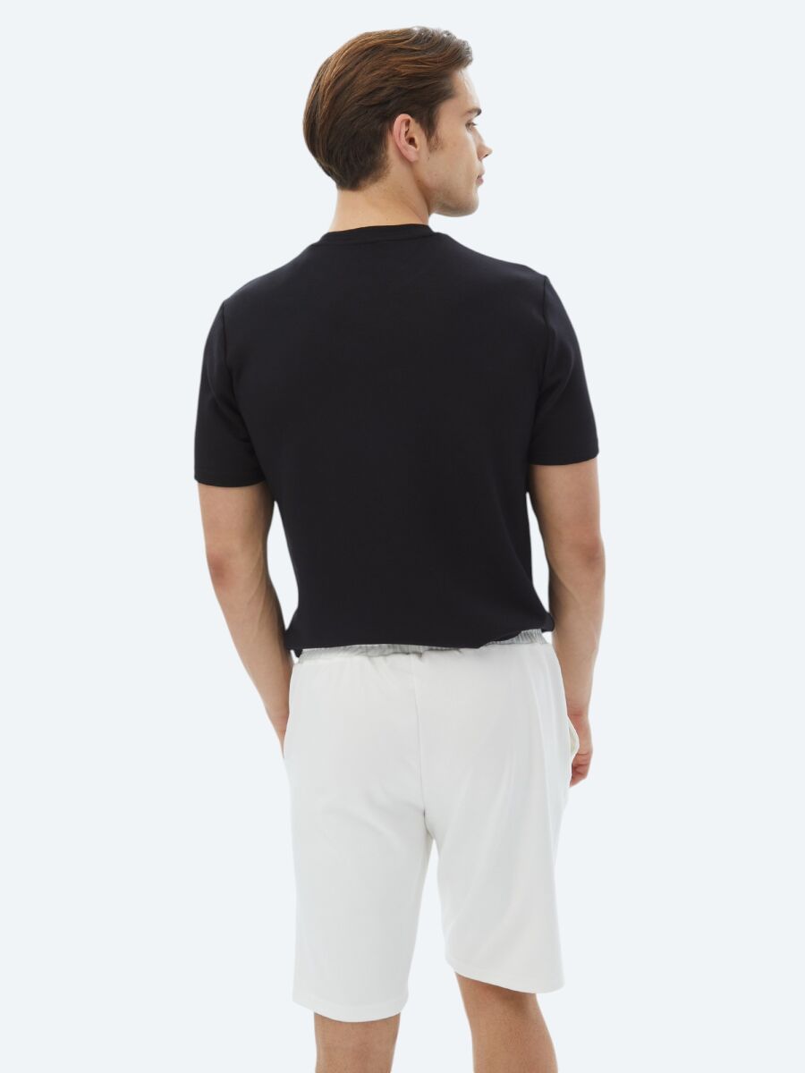 Siyah Düz Bisiklet Yaka T-Shirt - 7