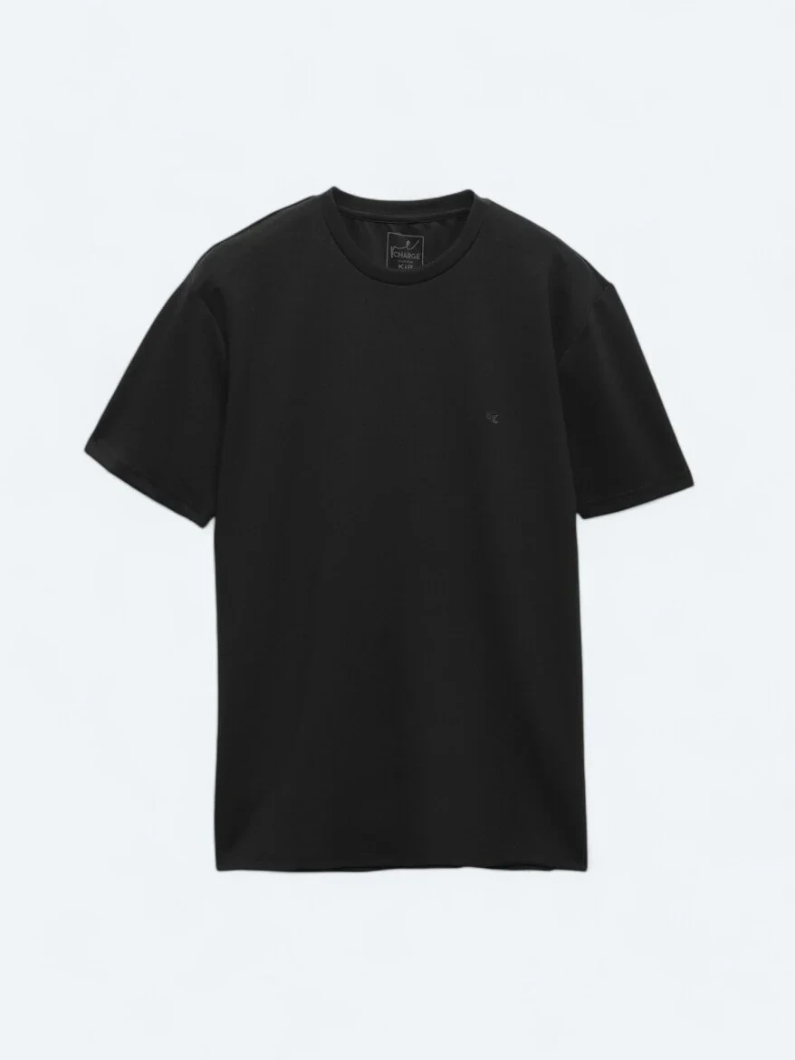 Siyah Düz Bisiklet Yaka T-Shirt - 6