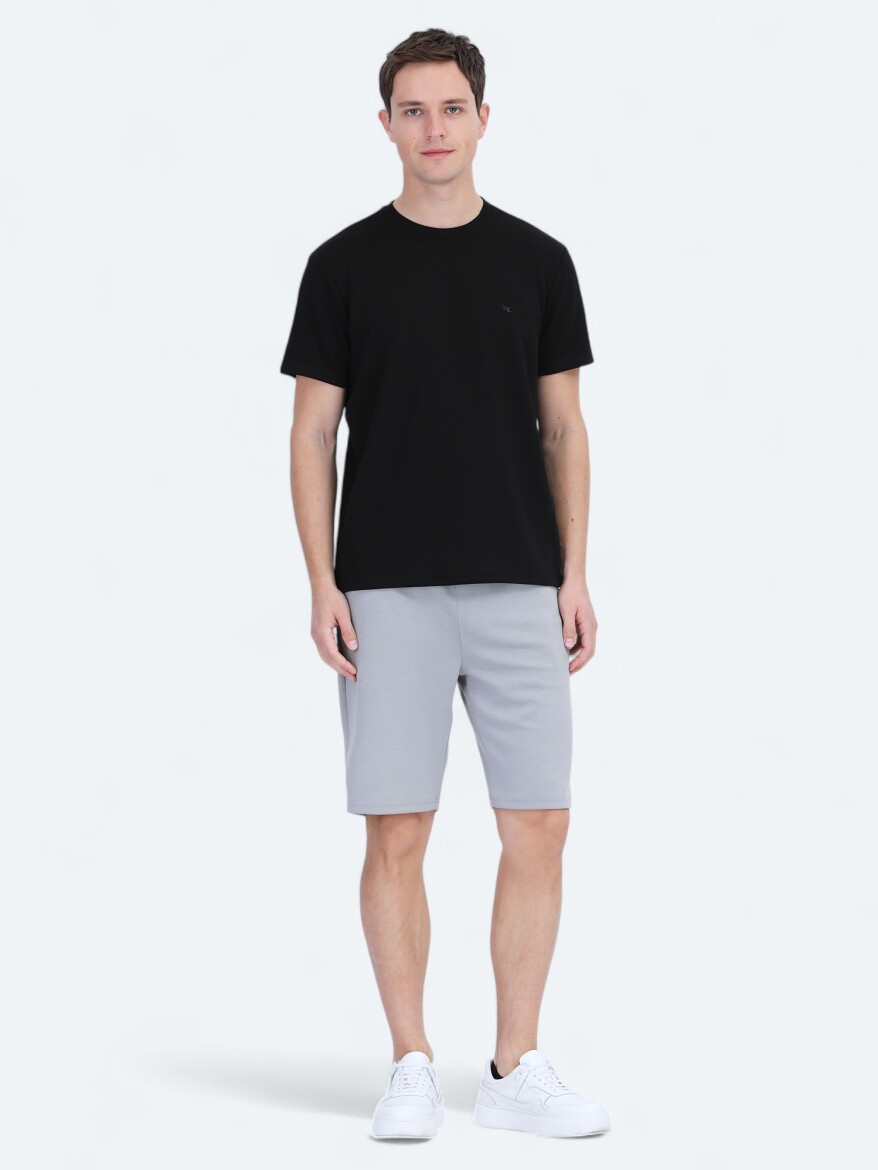 Siyah Düz Bisiklet Yaka T-Shirt - 2