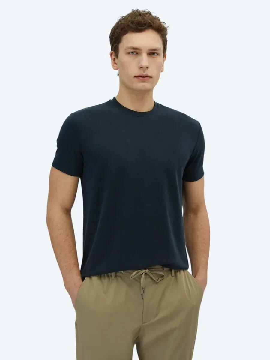 Siyah Düz Bisiklet Yaka T-Shirt - 1
