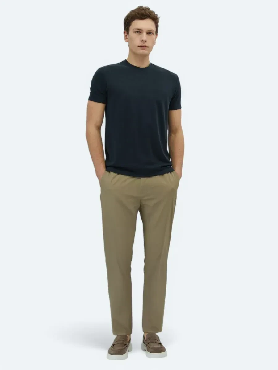 Siyah Düz Bisiklet Yaka T-Shirt - 2