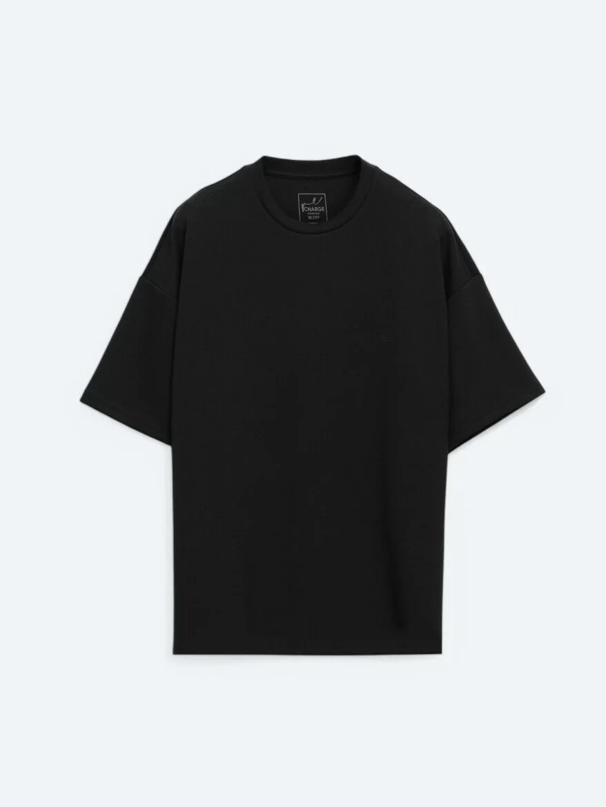 Siyah Düz Bisiklet Yaka T-Shirt - 6