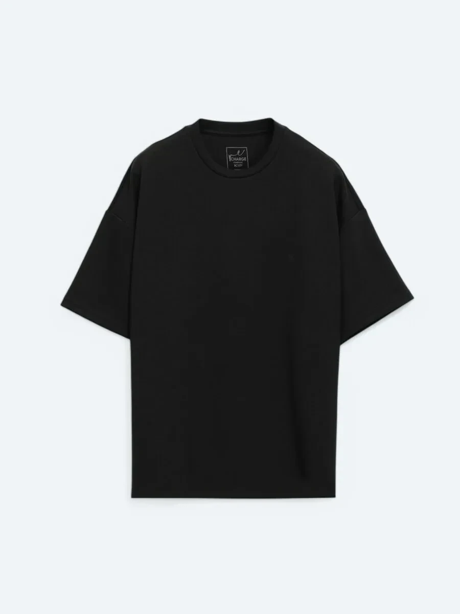Siyah Düz Bisiklet Yaka T-Shirt - 6