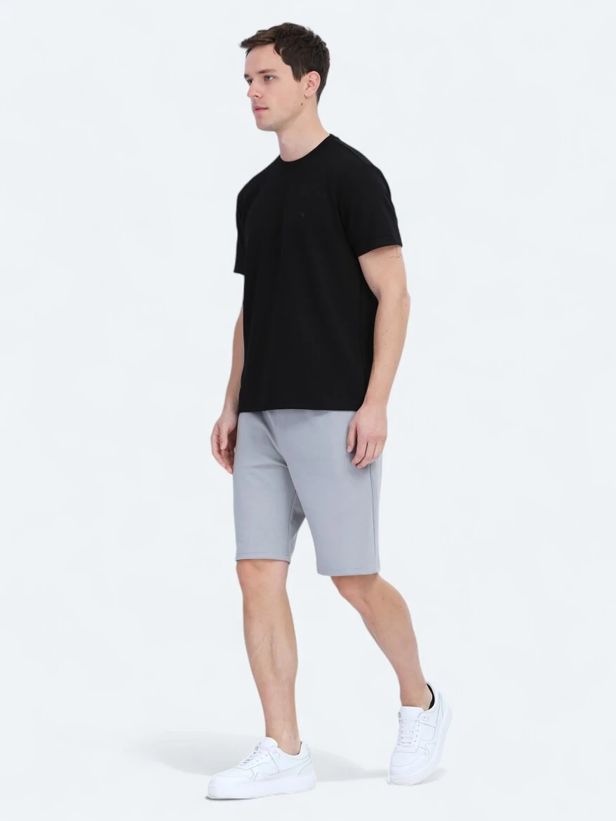 Siyah Düz Bisiklet Yaka T-Shirt - 3