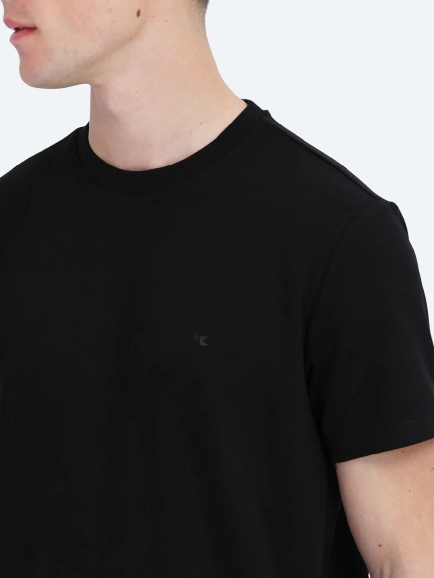 Siyah Düz Bisiklet Yaka T-Shirt - 5