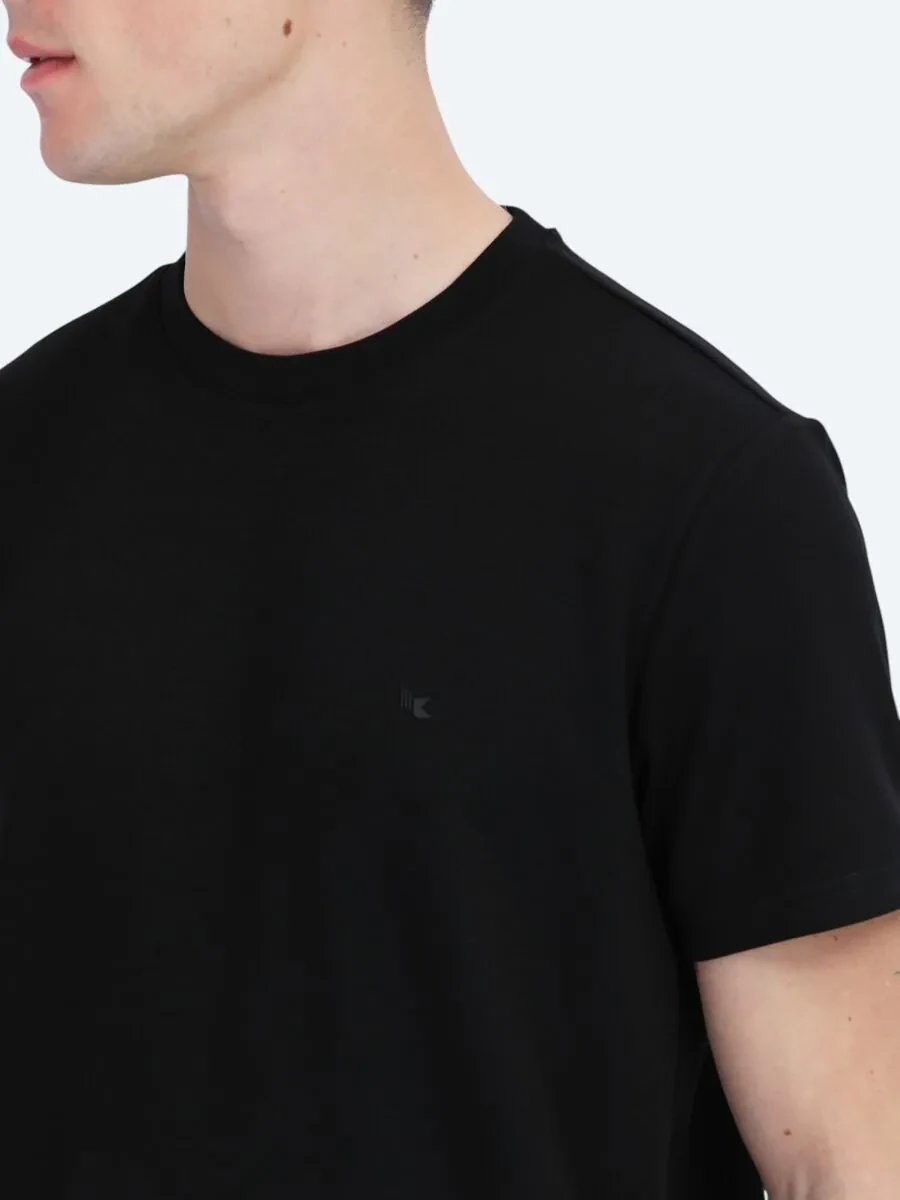 Siyah Düz Bisiklet Yaka T-Shirt - 5