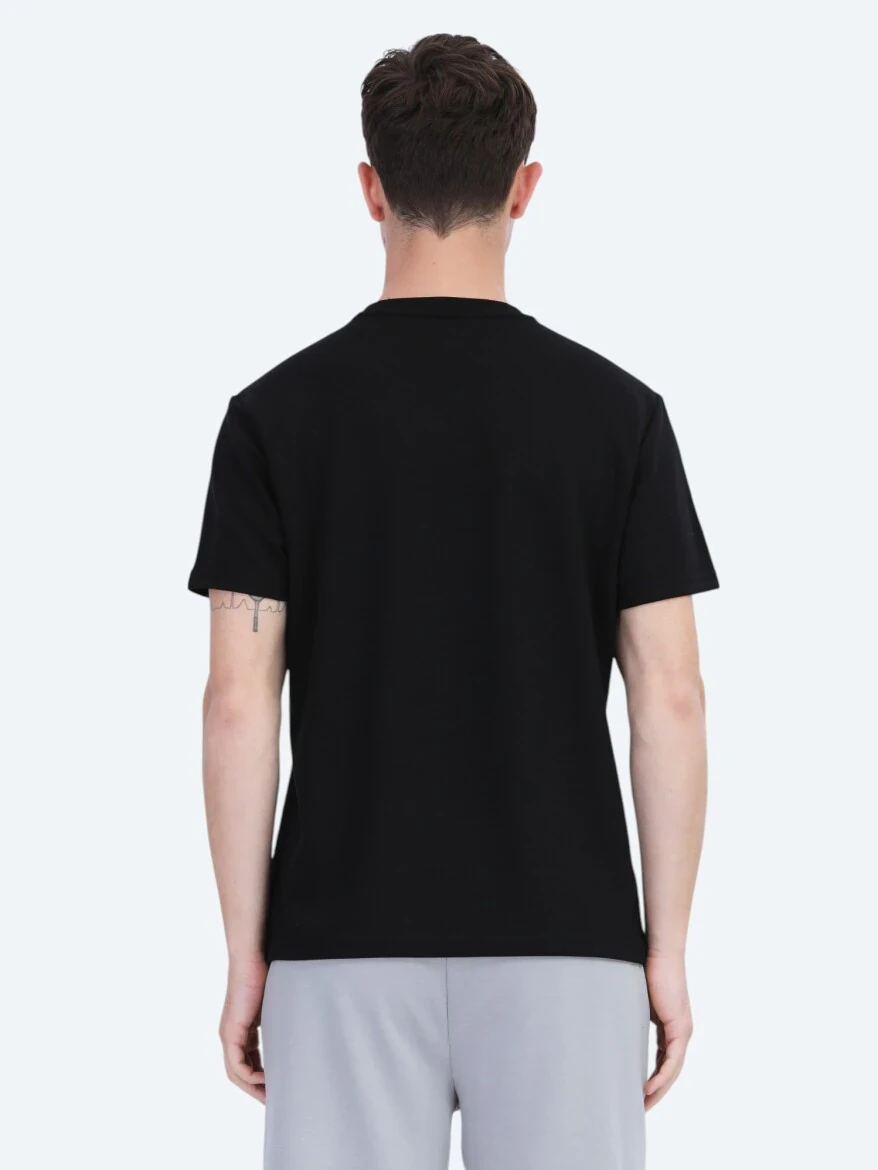 Siyah Düz Bisiklet Yaka T-Shirt - 6