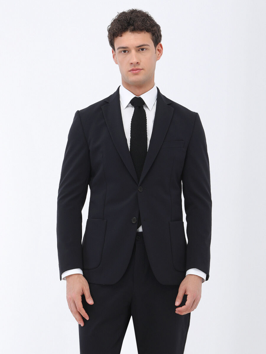 Siyah Düz Comfort Fit Takım Elbise - 1