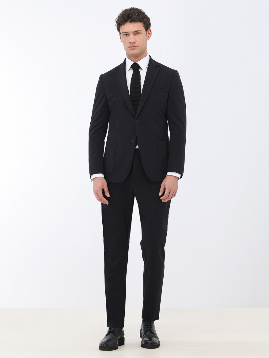 Siyah Düz Comfort Fit Takım Elbise - 2