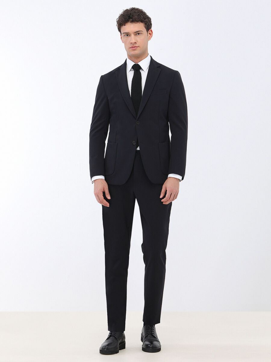 Siyah Düz Comfort Fit Takım Elbise - 2