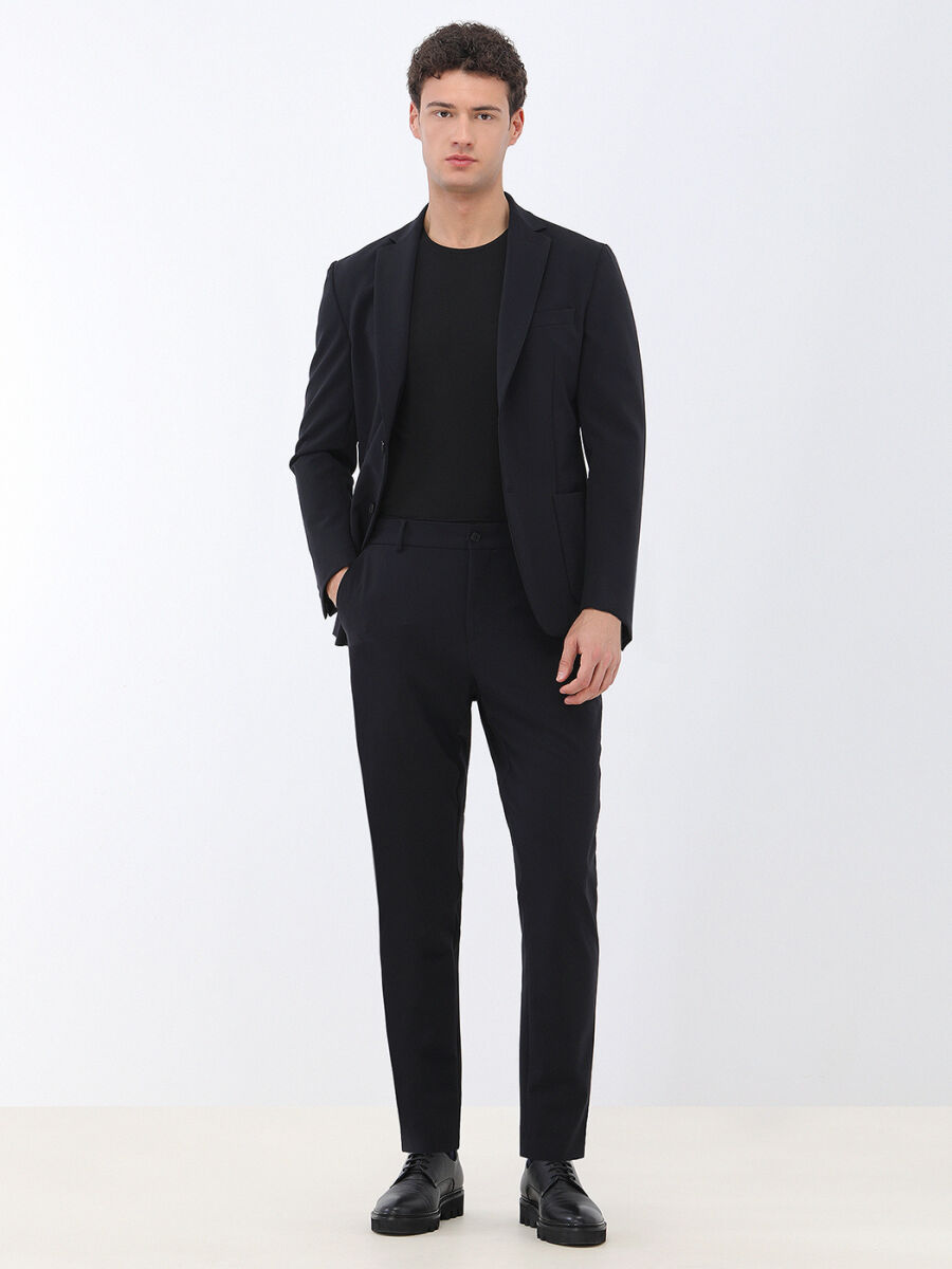 Siyah Düz Comfort Fit Takım Elbise - 4