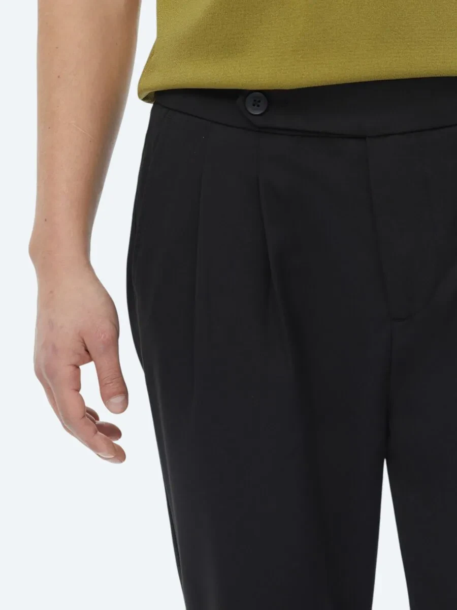 Siyah Düz Dokuma Carrot Fit Smart Casual Pantolon - 3