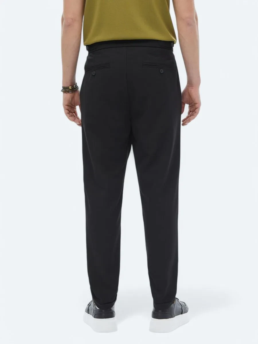 Siyah Düz Dokuma Carrot Fit Smart Casual Pantolon - 6