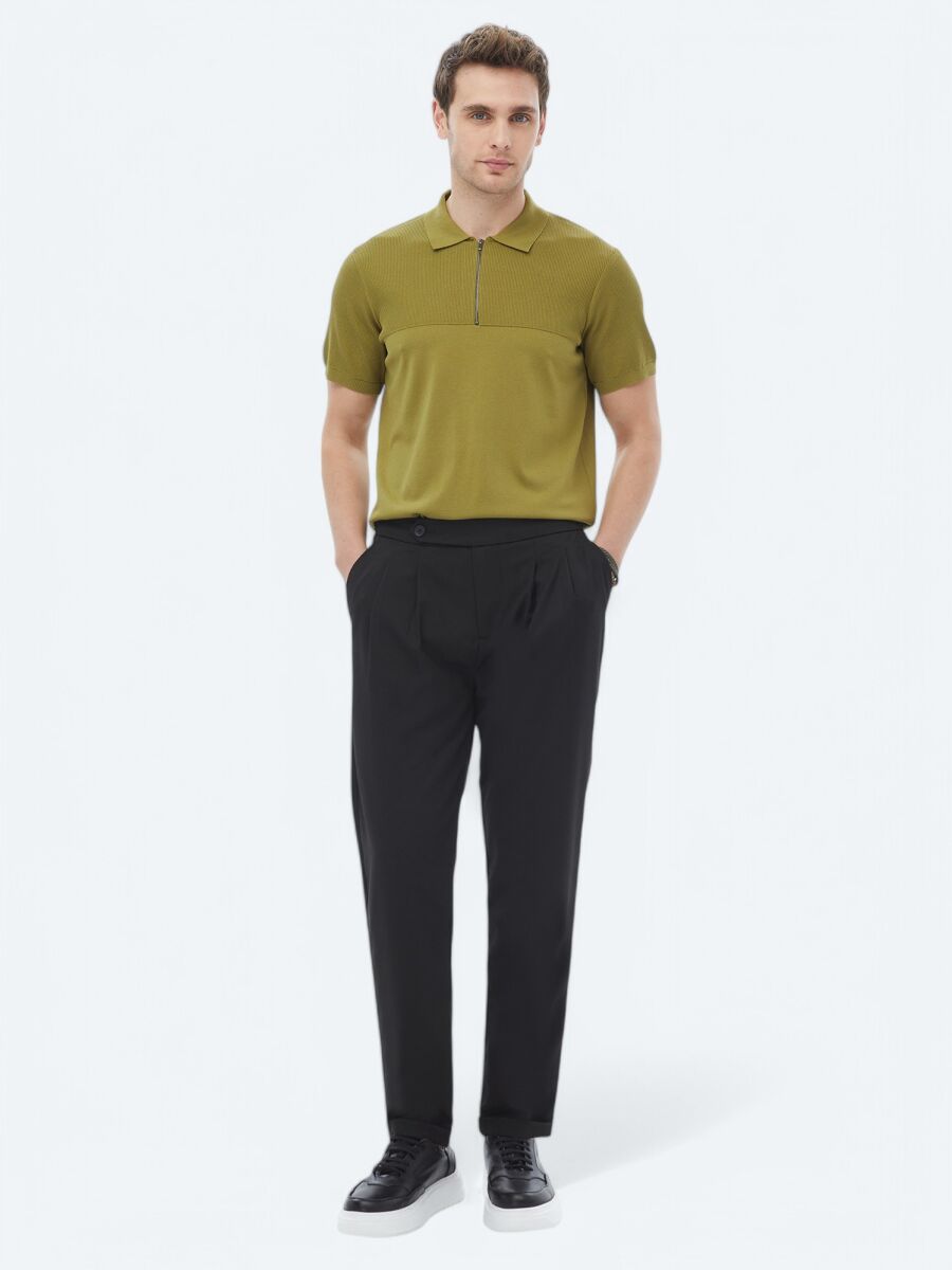 Siyah Düz Dokuma Carrot Fit Smart Casual Pantolon - 1