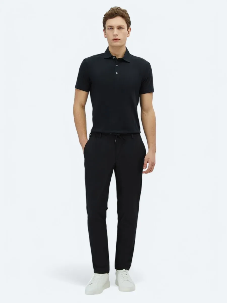 Siyah Düz Dokuma Casual Pantolon - 1