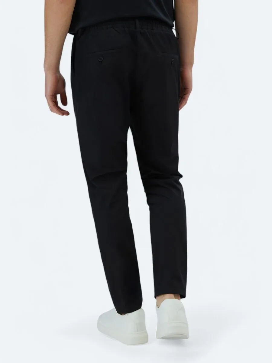 Siyah Düz Dokuma Casual Pantolon - 4