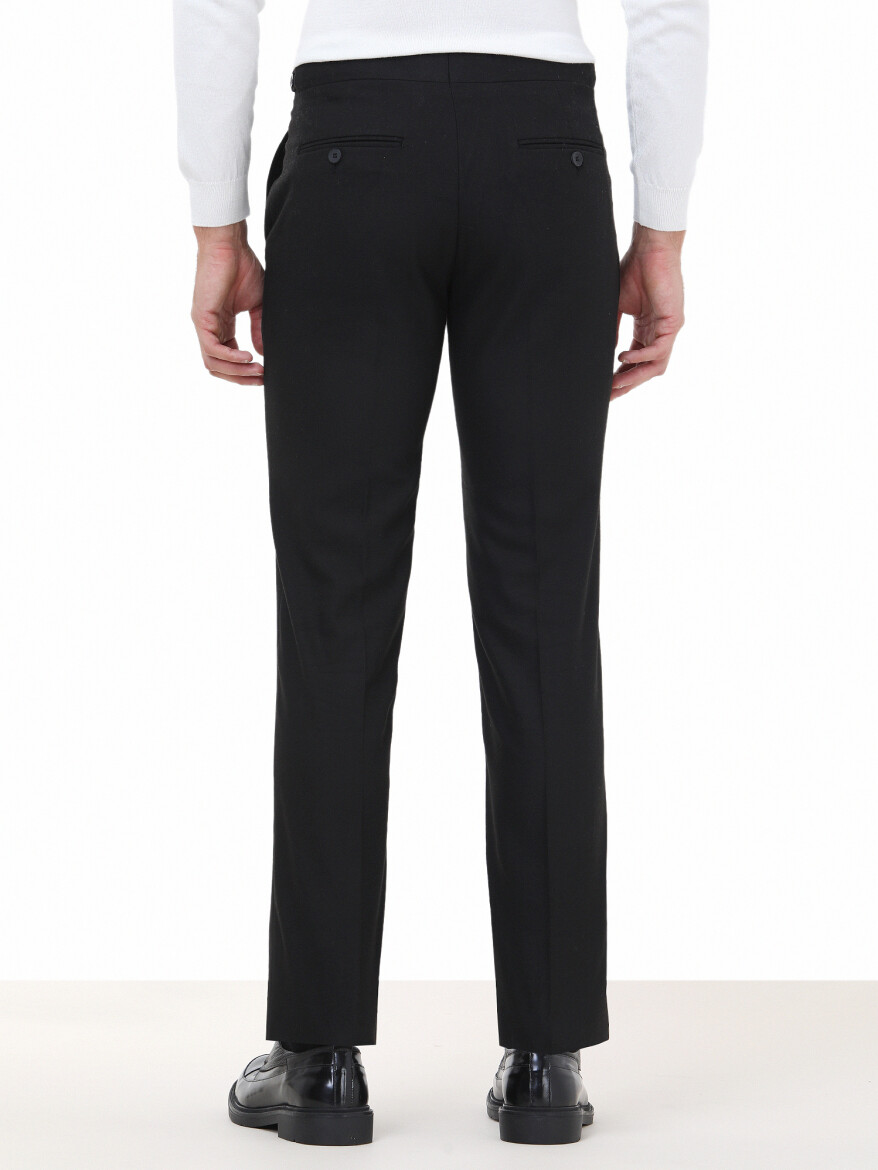 Siyah Düz Dokuma Fitted Fit Klasik Pantolon - 4