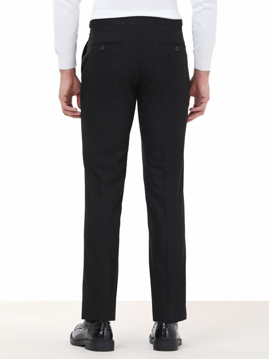 Siyah Düz Dokuma Fitted Fit Klasik Pantolon - 4
