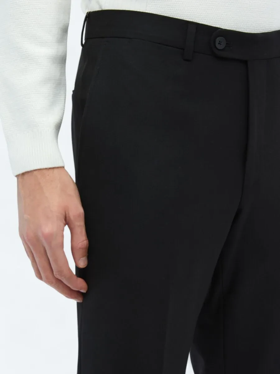 Siyah Düz Dokuma Fitted Fit Klasik Pantolon - 3