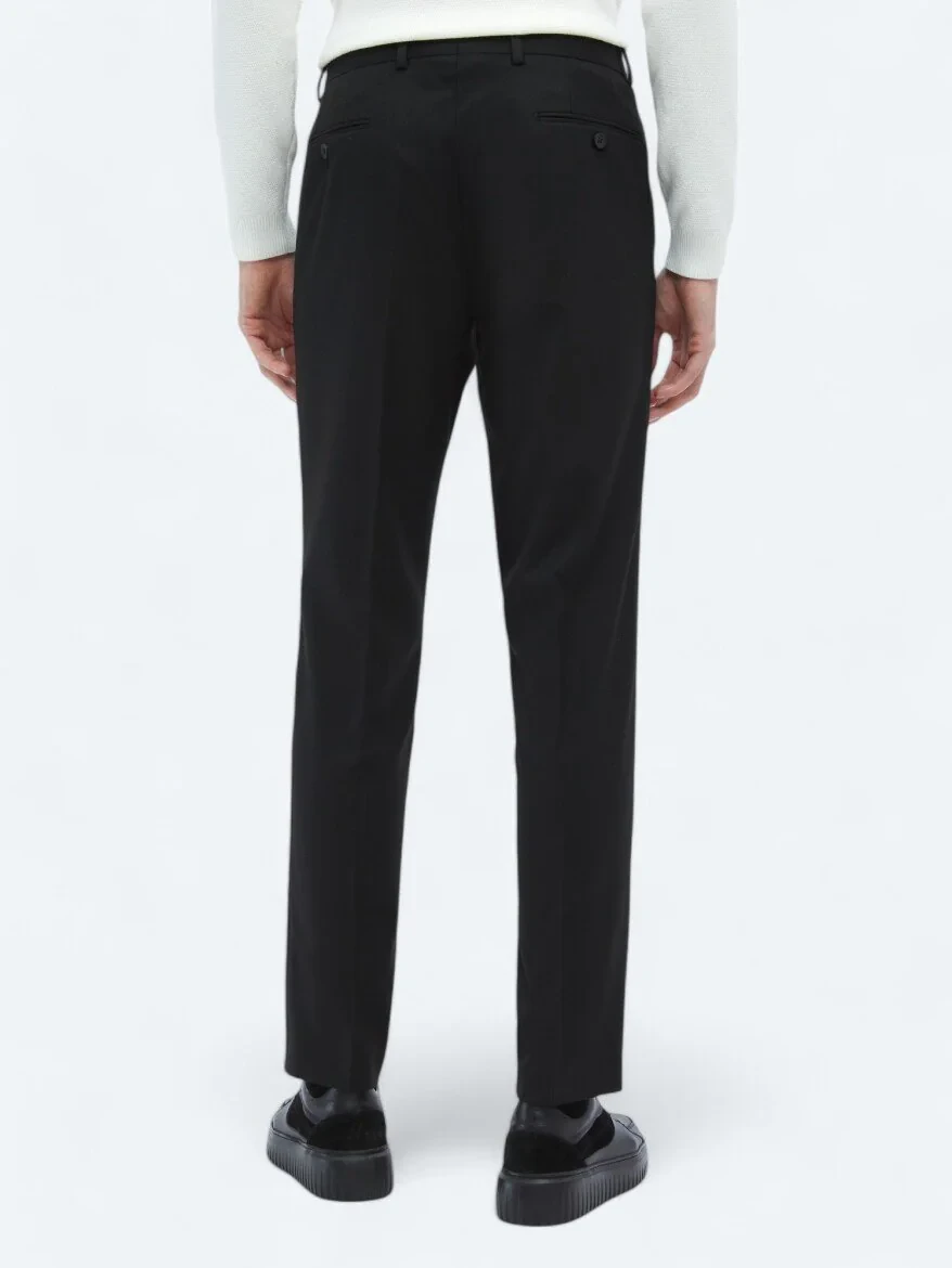 Siyah Düz Dokuma Fitted Fit Klasik Pantolon - 4