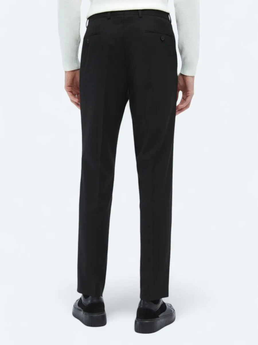 Siyah Düz Dokuma Fitted Fit Klasik Pantolon - 4