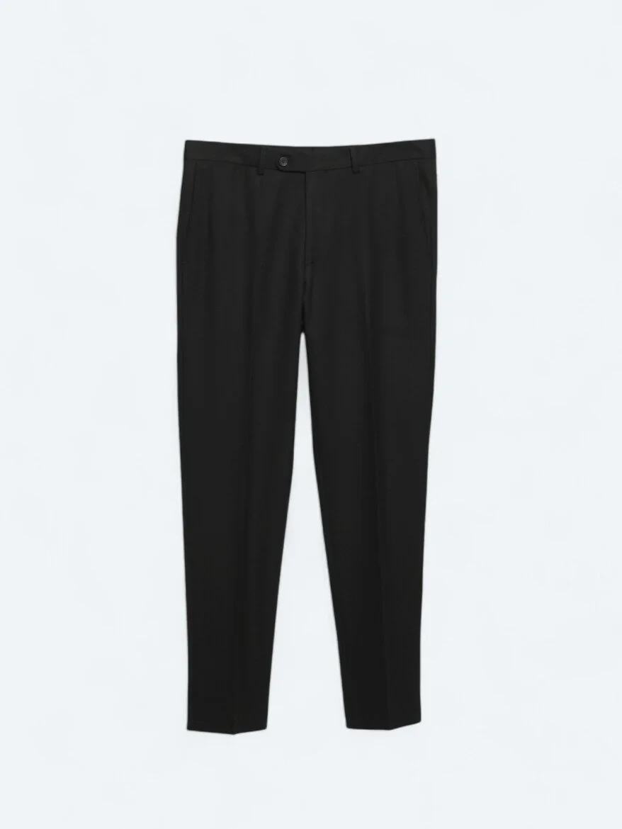 Siyah Düz Dokuma Fitted Fit Klasik Pantolon - 5