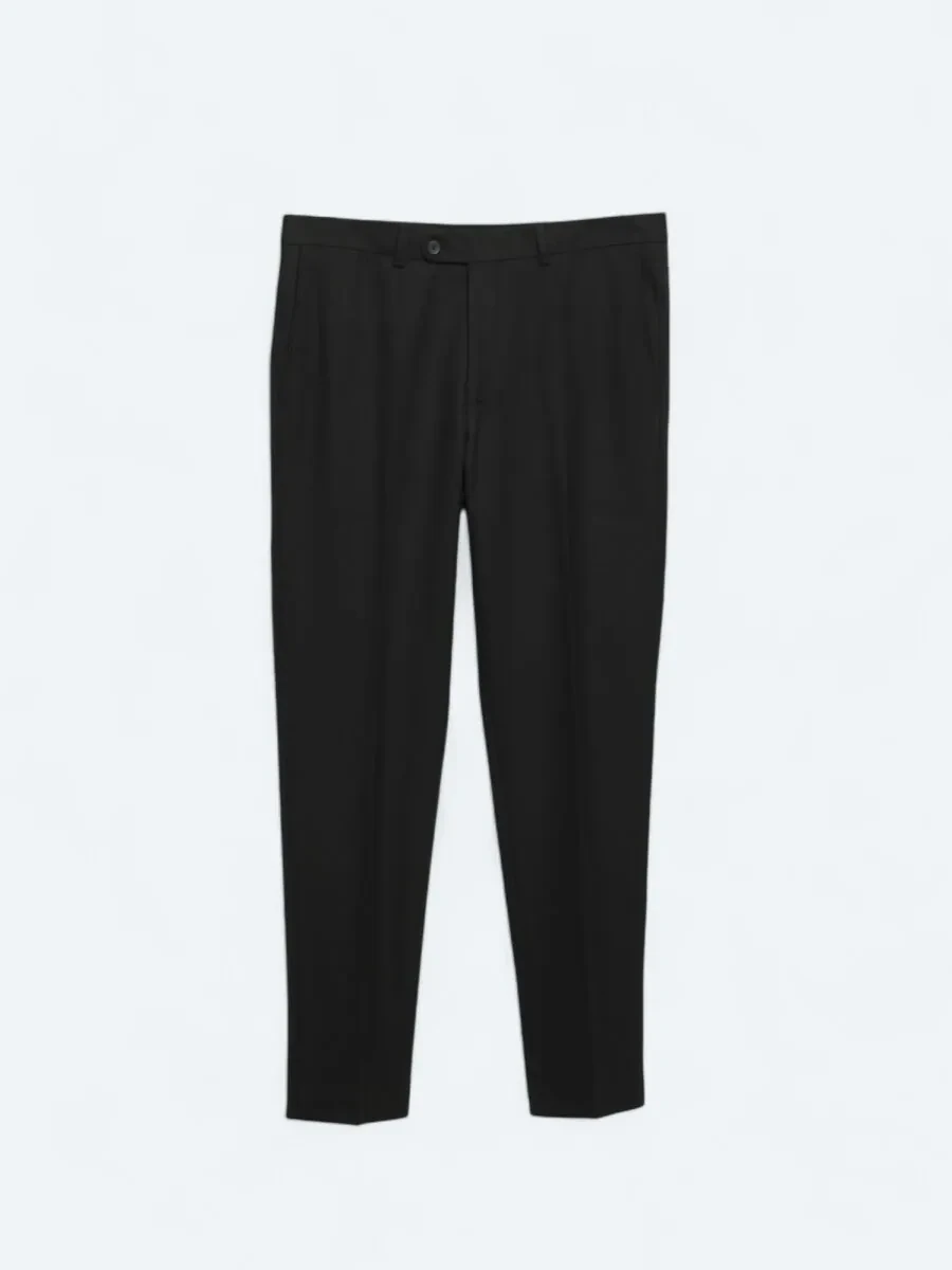 Siyah Düz Dokuma Fitted Fit Klasik Pantolon - 5